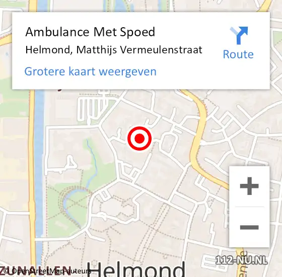 Locatie op kaart van de 112 melding: Ambulance Met Spoed Naar Helmond, Matthijs Vermeulenstraat op 20 februari 2020 20:08