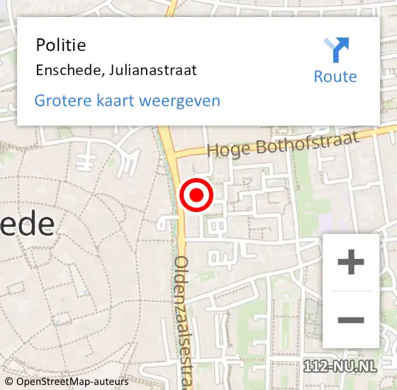 Locatie op kaart van de 112 melding: Politie Enschede, Julianastraat op 20 februari 2020 20:49