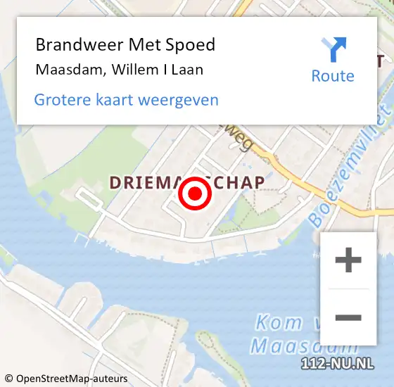 Locatie op kaart van de 112 melding: Brandweer Met Spoed Naar Maasdam, Willem I Laan op 20 februari 2020 20:55