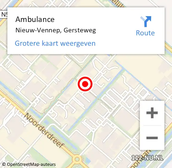 Locatie op kaart van de 112 melding: Ambulance Nieuw-Vennep, Gersteweg op 20 februari 2020 22:56