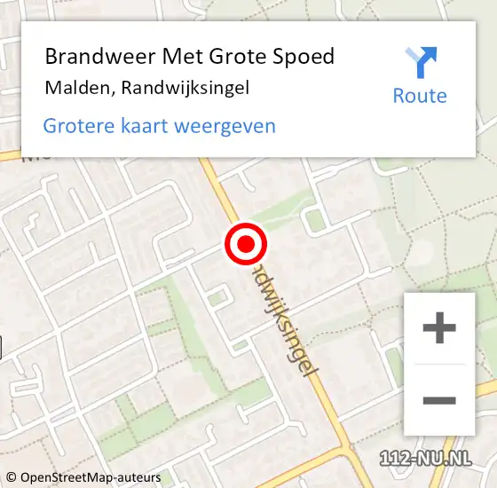 Locatie op kaart van de 112 melding: Brandweer Met Grote Spoed Naar Malden, Randwijksingel op 20 februari 2020 23:57