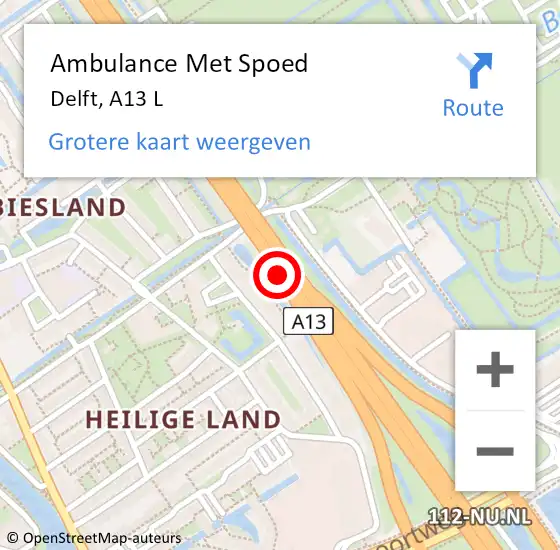 Locatie op kaart van de 112 melding: Ambulance Met Spoed Naar Delft, A13 L op 21 februari 2020 03:03
