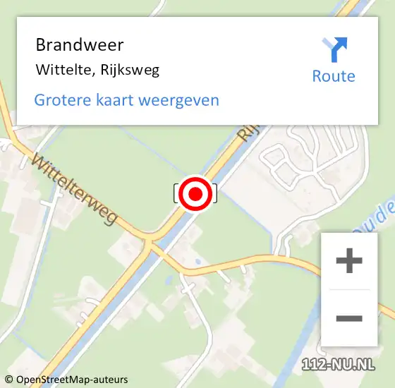 Locatie op kaart van de 112 melding: Brandweer Wittelte, Rijksweg op 21 februari 2020 05:22