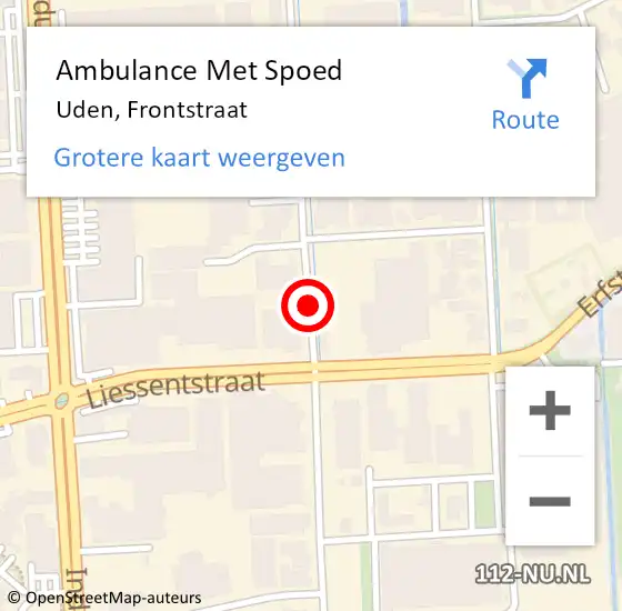 Locatie op kaart van de 112 melding: Ambulance Met Spoed Naar Uden, Frontstraat op 21 februari 2020 06:38