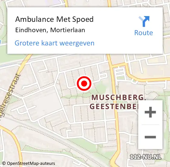 Locatie op kaart van de 112 melding: Ambulance Met Spoed Naar Eindhoven, Mortierlaan op 21 februari 2020 07:13