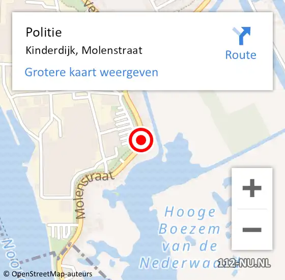 Locatie op kaart van de 112 melding: Politie Kinderdijk, Molenstraat op 21 februari 2020 08:22