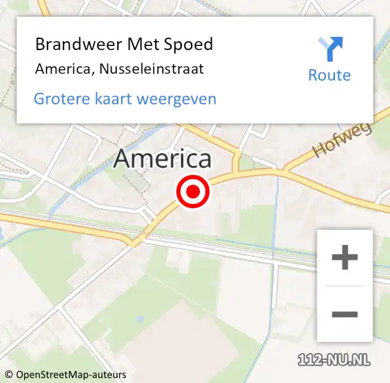 Locatie op kaart van de 112 melding: Brandweer Met Spoed Naar America, Nusseleinstraat op 21 februari 2020 09:46