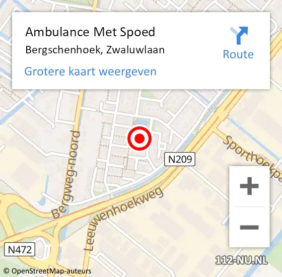 Locatie op kaart van de 112 melding: Ambulance Met Spoed Naar Bergschenhoek, Zwaluwlaan op 21 februari 2020 09:50