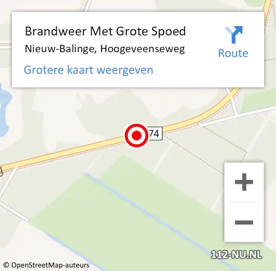 Locatie op kaart van de 112 melding: Brandweer Met Grote Spoed Naar Nieuw-Balinge, Hoogeveenseweg op 21 februari 2020 11:10
