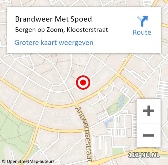 Locatie op kaart van de 112 melding: Brandweer Met Spoed Naar Bergen op Zoom, Kloosterstraat op 21 februari 2020 11:23