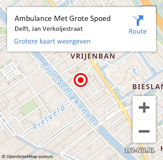 Locatie op kaart van de 112 melding: Ambulance Met Grote Spoed Naar Delft, Jan Verkoljestraat op 21 februari 2020 12:30