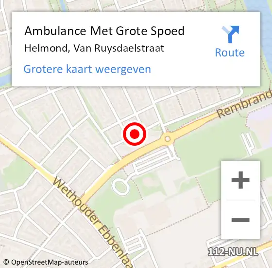 Locatie op kaart van de 112 melding: Ambulance Met Grote Spoed Naar Helmond, Van Ruysdaelstraat op 21 februari 2020 12:30