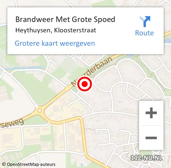 Locatie op kaart van de 112 melding: Brandweer Met Grote Spoed Naar Heythuysen, Kloosterstraat op 21 februari 2020 12:34