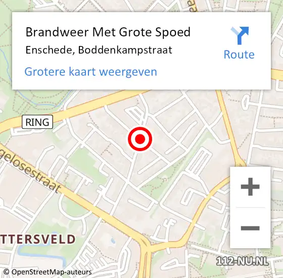 Locatie op kaart van de 112 melding: Brandweer Met Grote Spoed Naar Enschede, Boddenkampstraat op 21 februari 2020 12:49