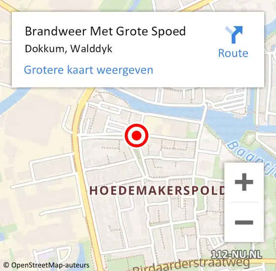 Locatie op kaart van de 112 melding: Brandweer Met Grote Spoed Naar Dokkum, Walddyk op 21 februari 2020 13:10