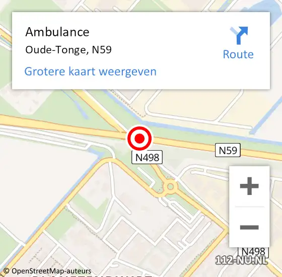 Locatie op kaart van de 112 melding: Ambulance Oude-Tonge, N59 op 21 februari 2020 13:21