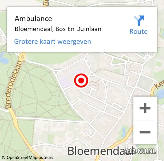 Locatie op kaart van de 112 melding: Ambulance Bloemendaal, Bos En Duinlaan op 21 februari 2020 14:00