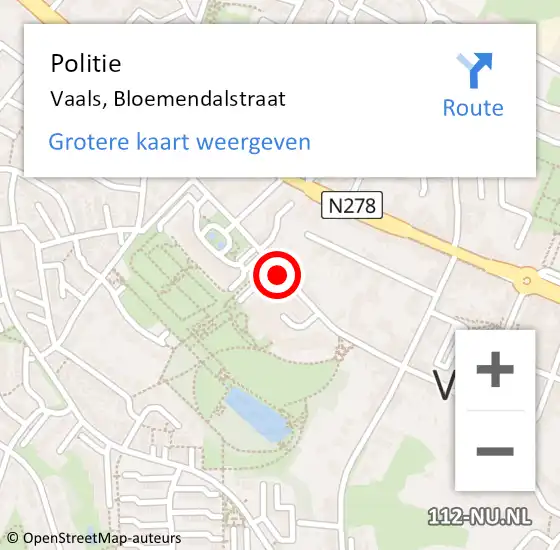 Locatie op kaart van de 112 melding: Politie Vaals, Bloemendalstraat op 21 februari 2020 16:43