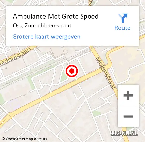 Locatie op kaart van de 112 melding: Ambulance Met Grote Spoed Naar Oss, Zonnebloemstraat op 21 februari 2020 17:08