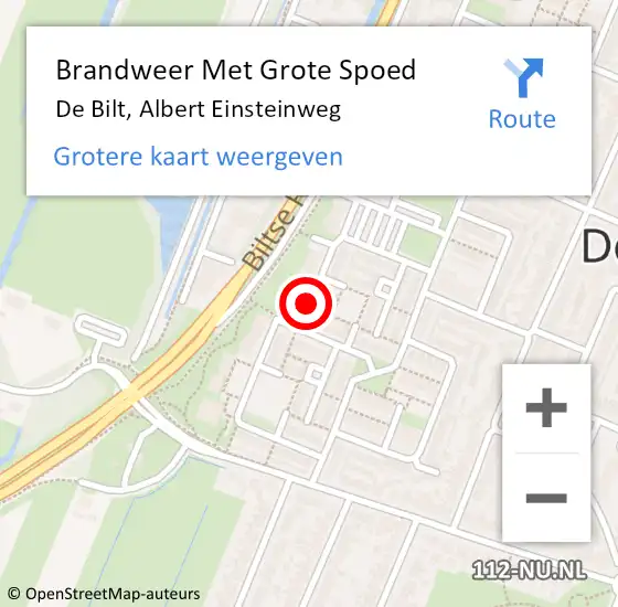 Locatie op kaart van de 112 melding: Brandweer Met Grote Spoed Naar De Bilt, Albert Einsteinweg op 21 februari 2020 17:14