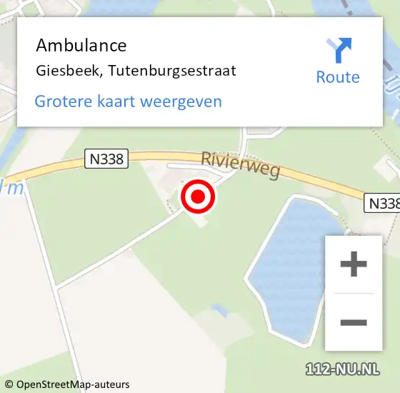 Locatie op kaart van de 112 melding: Ambulance Giesbeek, Tutenburgsestraat op 21 februari 2020 18:00