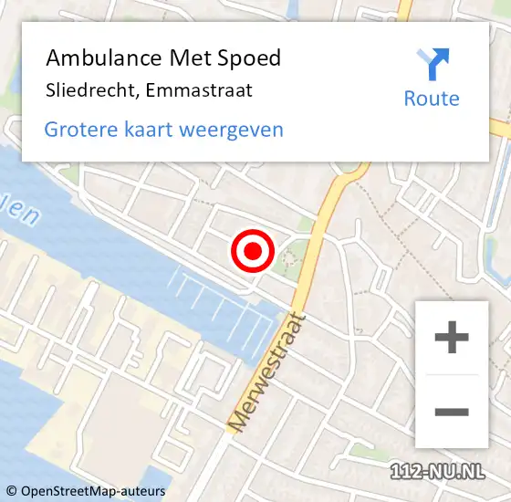 Locatie op kaart van de 112 melding: Ambulance Met Spoed Naar Sliedrecht, Emmastraat op 21 februari 2020 18:45