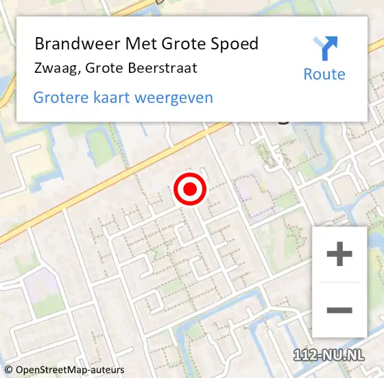 Locatie op kaart van de 112 melding: Brandweer Met Grote Spoed Naar Zwaag, Grote Beerstraat op 21 februari 2020 19:50