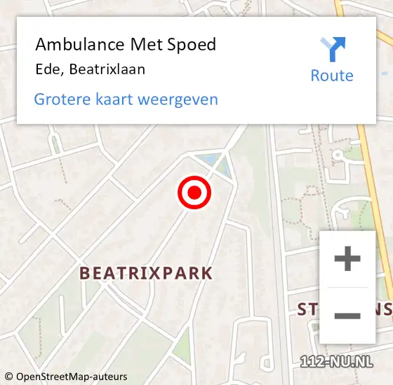 Locatie op kaart van de 112 melding: Ambulance Met Spoed Naar Ede, Beatrixlaan op 21 februari 2020 20:04