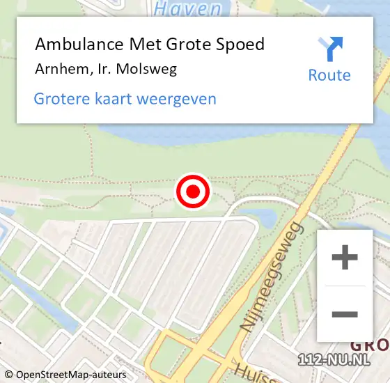 Locatie op kaart van de 112 melding: Ambulance Met Grote Spoed Naar Arnhem, Ir. Molsweg op 21 februari 2020 21:29