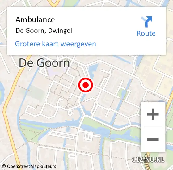 Locatie op kaart van de 112 melding: Ambulance De Goorn, Dwingel op 21 februari 2020 22:22
