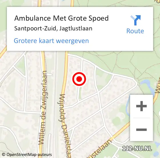 Locatie op kaart van de 112 melding: Ambulance Met Grote Spoed Naar Santpoort-Zuid, Jagtlustlaan op 22 februari 2020 02:48