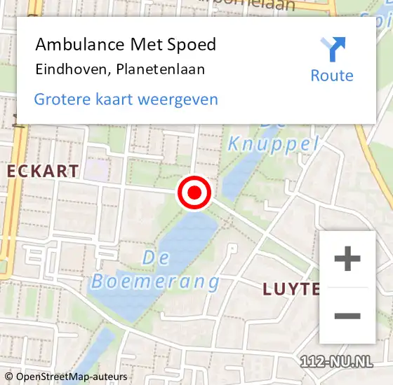 Locatie op kaart van de 112 melding: Ambulance Met Spoed Naar Eindhoven, Planetenlaan op 22 februari 2020 03:06