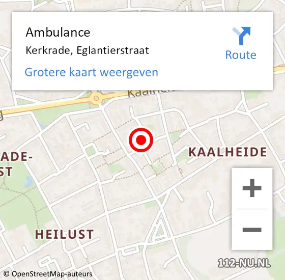 Locatie op kaart van de 112 melding: Ambulance Kerkrade, Eglantierstraat op 30 september 2013 12:10