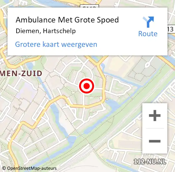 Locatie op kaart van de 112 melding: Ambulance Met Grote Spoed Naar Diemen, Hartschelp op 22 februari 2020 05:14