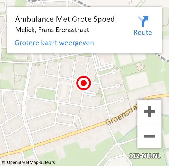 Locatie op kaart van de 112 melding: Ambulance Met Grote Spoed Naar Melick, Frans Erensstraat op 22 februari 2020 10:42