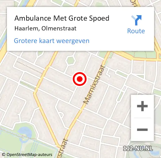 Locatie op kaart van de 112 melding: Ambulance Met Grote Spoed Naar Haarlem, Olmenstraat op 22 februari 2020 11:48