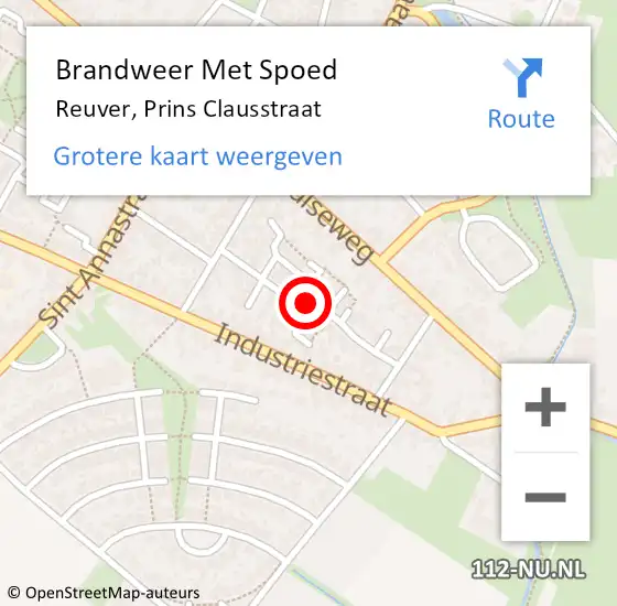 Locatie op kaart van de 112 melding: Brandweer Met Spoed Naar Reuver, Prins Clausstraat op 22 februari 2020 12:50