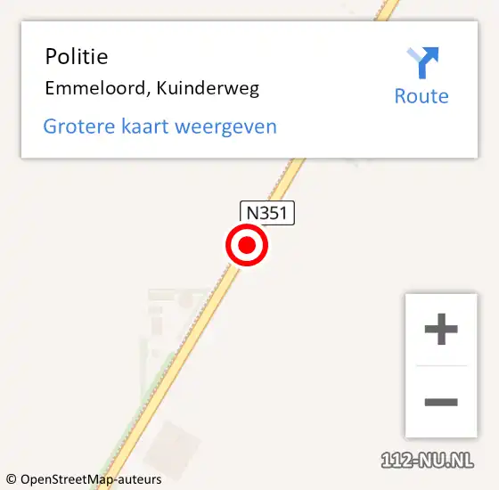 Locatie op kaart van de 112 melding: Politie Emmeloord, Kuinderweg op 22 februari 2020 14:57