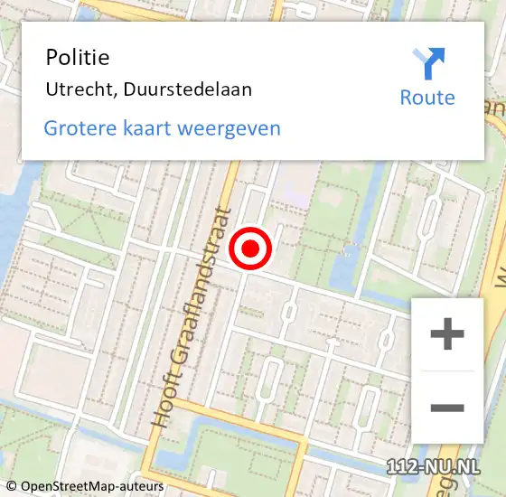 Locatie op kaart van de 112 melding: Politie Utrecht, Duurstedelaan op 22 februari 2020 15:25
