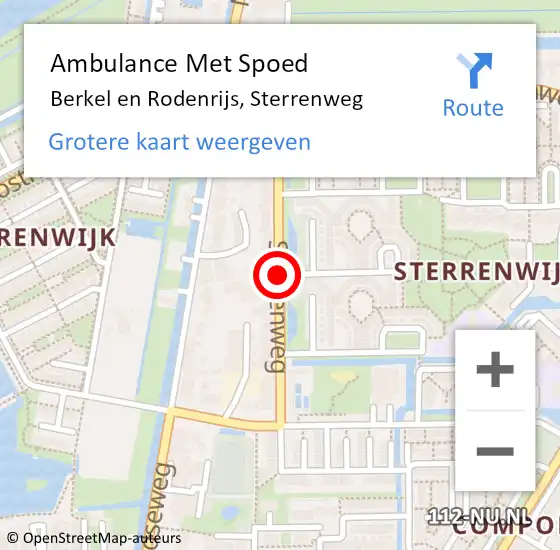 Locatie op kaart van de 112 melding: Ambulance Met Spoed Naar Berkel en Rodenrijs, Sterrenweg op 22 februari 2020 16:00