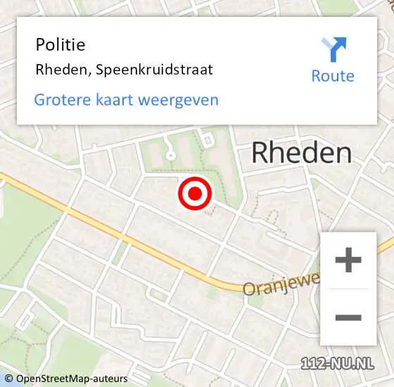 Locatie op kaart van de 112 melding: Politie Rheden, Speenkruidstraat op 22 februari 2020 16:19