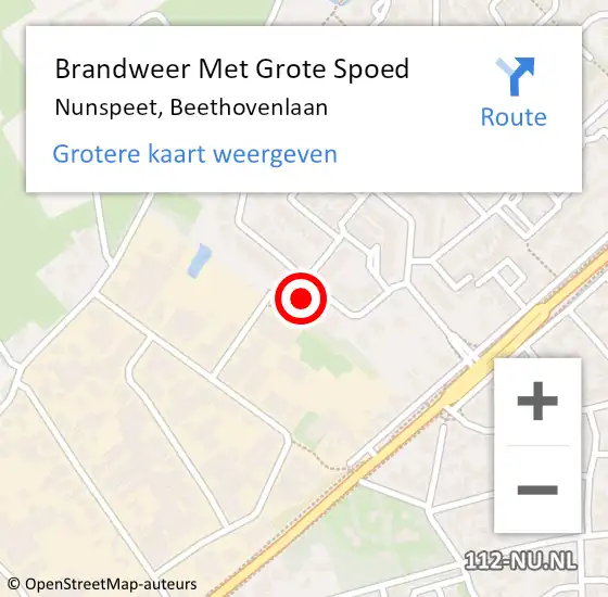 Locatie op kaart van de 112 melding: Brandweer Met Grote Spoed Naar Nunspeet, Beethovenlaan op 29 april 2014 10:18