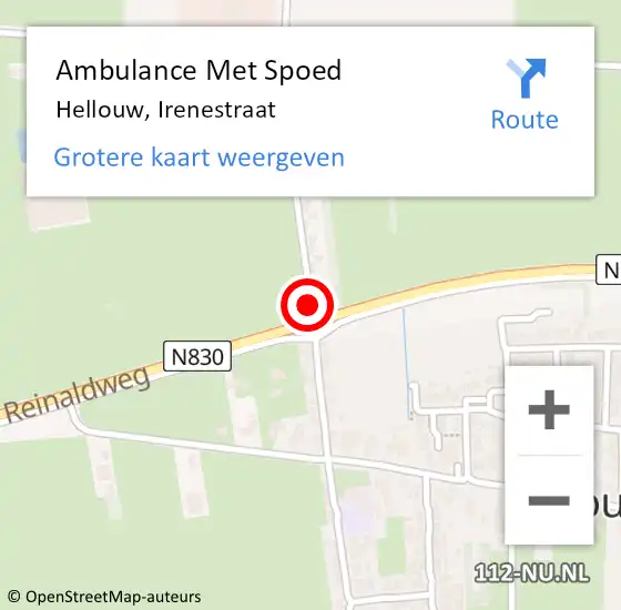 Locatie op kaart van de 112 melding: Ambulance Met Spoed Naar Hellouw, Irenestraat op 22 februari 2020 20:54