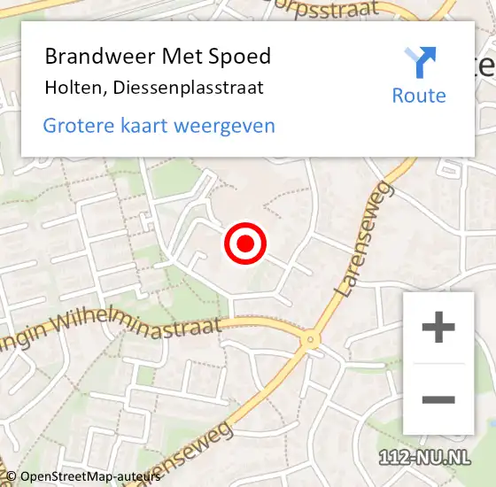 Locatie op kaart van de 112 melding: Brandweer Met Spoed Naar Holten, Diessenplasstraat op 22 februari 2020 21:46