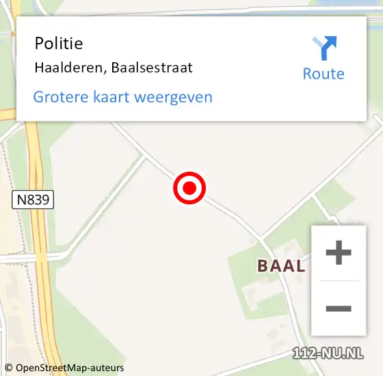 Locatie op kaart van de 112 melding: Politie Haalderen, Baalsestraat op 22 februari 2020 22:01