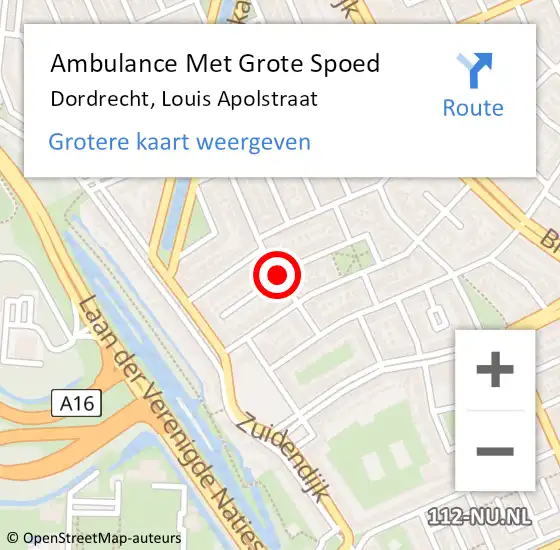 Locatie op kaart van de 112 melding: Ambulance Met Grote Spoed Naar Dordrecht, Louis Apolstraat op 23 februari 2020 09:24