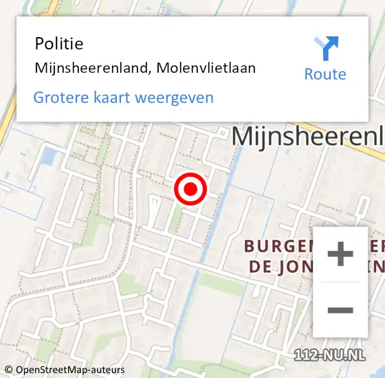 Locatie op kaart van de 112 melding: Politie Mijnsheerenland, Molenvlietlaan op 23 februari 2020 09:40