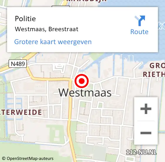 Locatie op kaart van de 112 melding: Politie Westmaas, Breestraat op 23 februari 2020 09:42