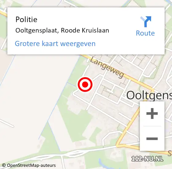 Locatie op kaart van de 112 melding: Politie Ooltgensplaat, Roode Kruislaan op 23 februari 2020 10:11