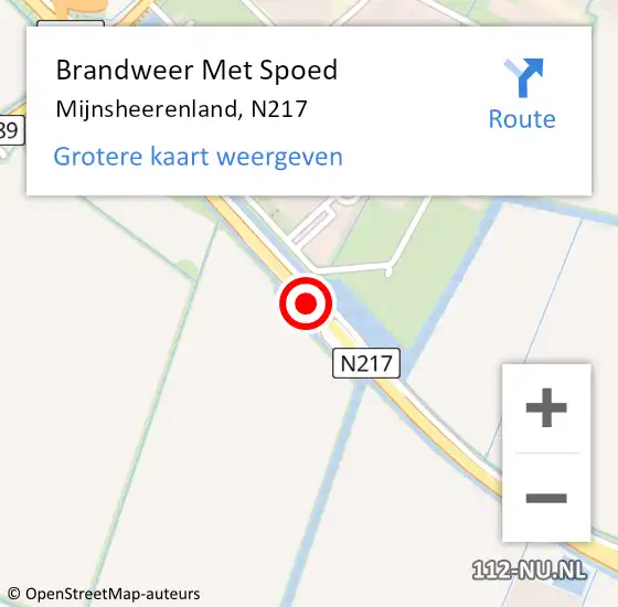 Locatie op kaart van de 112 melding: Brandweer Met Spoed Naar Mijnsheerenland, N217 op 23 februari 2020 10:20